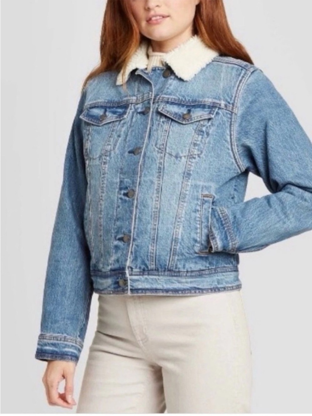 Universal Thread Light Blue Denim Jacket with Cream Sherpa Lined Size Large